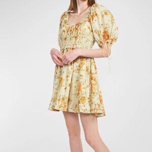EN SAISON Milana Puff-Sleeve Floral Cotton Mini Dress - Small